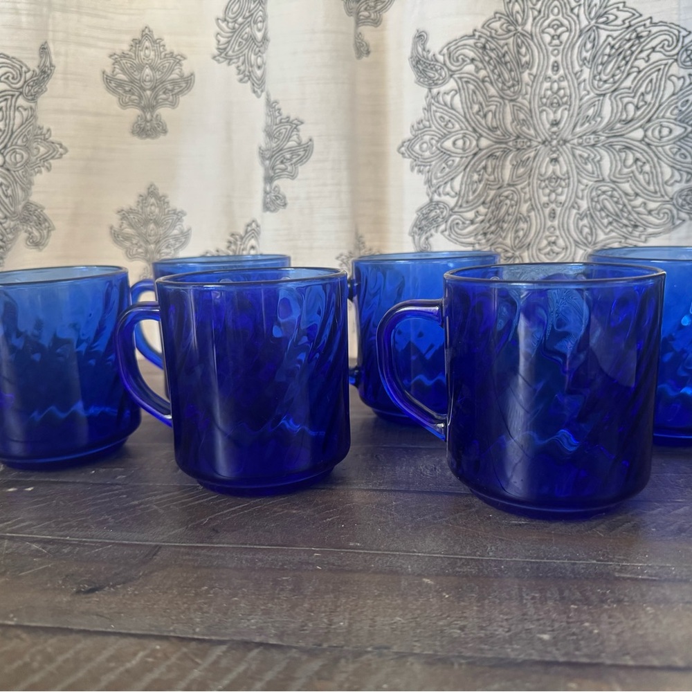 Vintage Arcoroc Cobalt Blue Swirl Glass Set - Picture 2 of 8